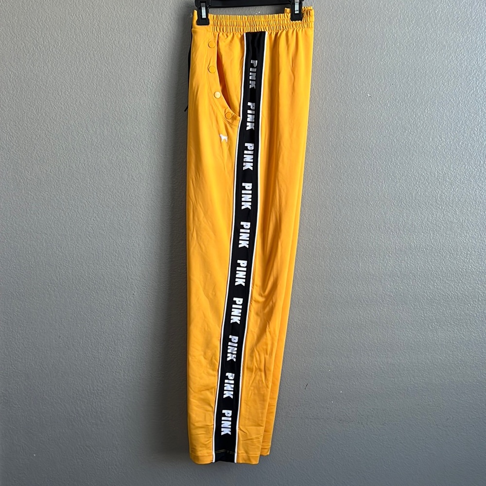 Victoria’s Secret Pink logo black yellow track sport pants